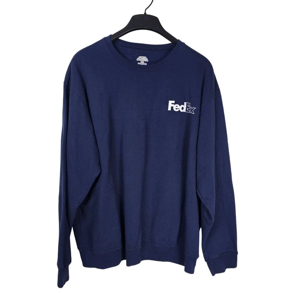 FedEx Logo Navy Blue Crewneck Sweatshirt Sz L‎ Unisex Fleece Delivery Uniform
